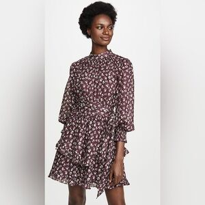 La Vie Rebecca Taylor Long Sleeve Cherise Floral Dress Burgundy Boho Large
